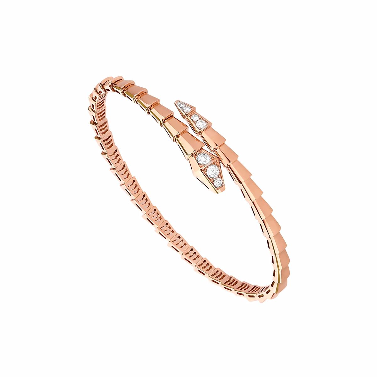 Bvlgari Serpenti Viper 18k Pink Gold Diamond Wrap Bracelet