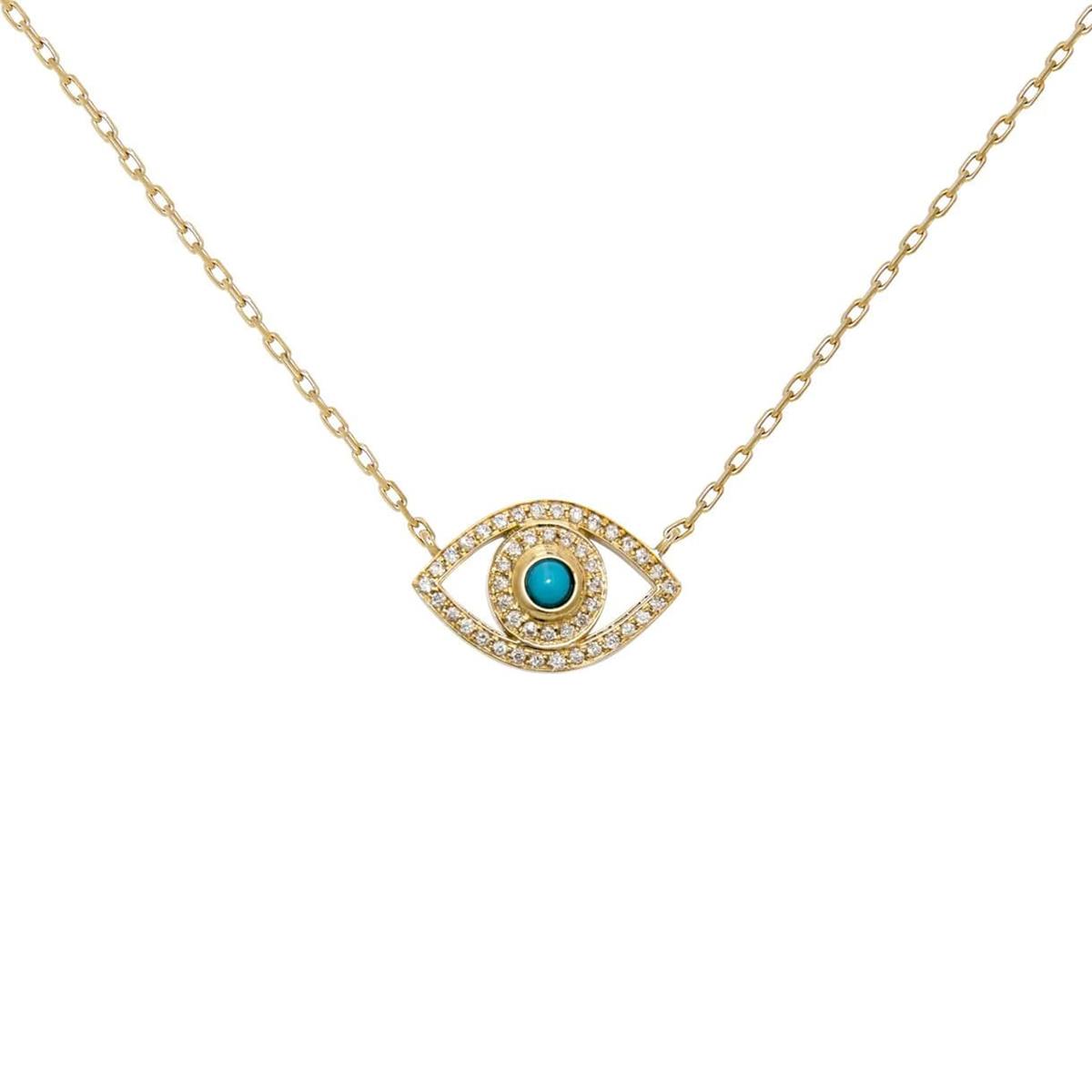Netali Nissim Protected 18k Yellow Gold Diamond & Turquoise Mini Eye Necklace