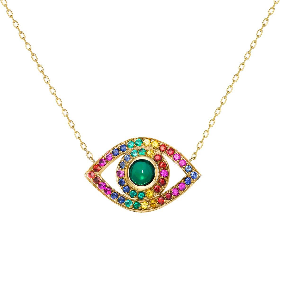 Netali Nissim 18k Yellow Gold Rainbow Gemstone & Quartz Big Eye Necklace