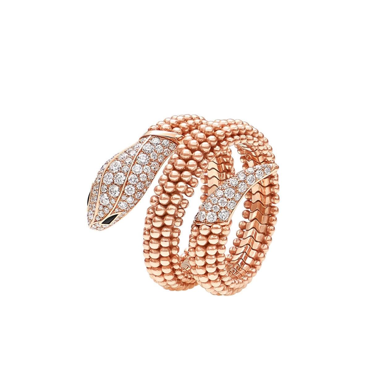 Bvlgari Serpenti 18k Rose Gold Pave Diamond Wrap Ring