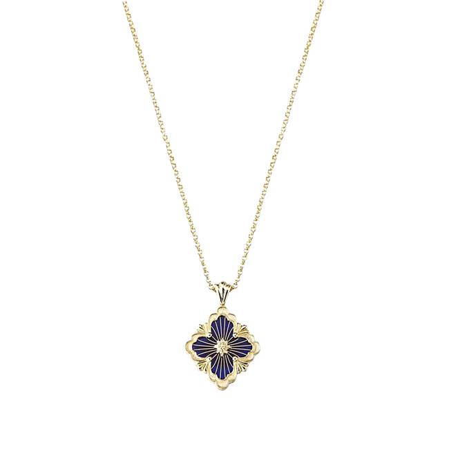 Buccellati Opera Tulle 18k Yellow Gold Blue Enamel Big Motif Pendant Necklace