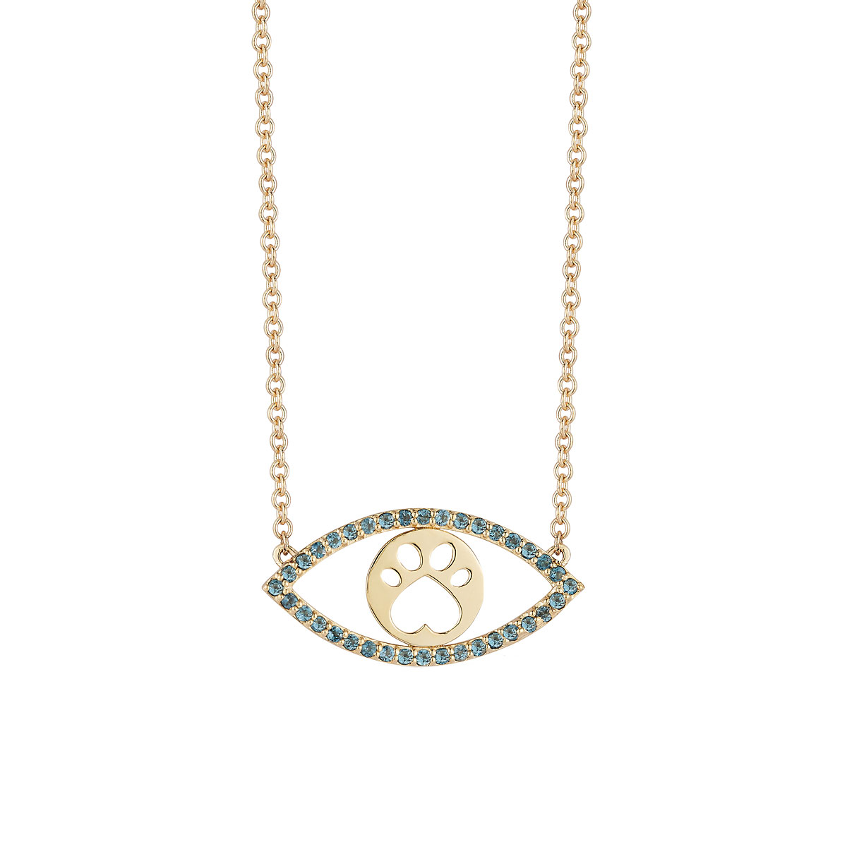 Our Cause for Paws 14k Blue Topaz Evil Eye Mini Paw Necklace