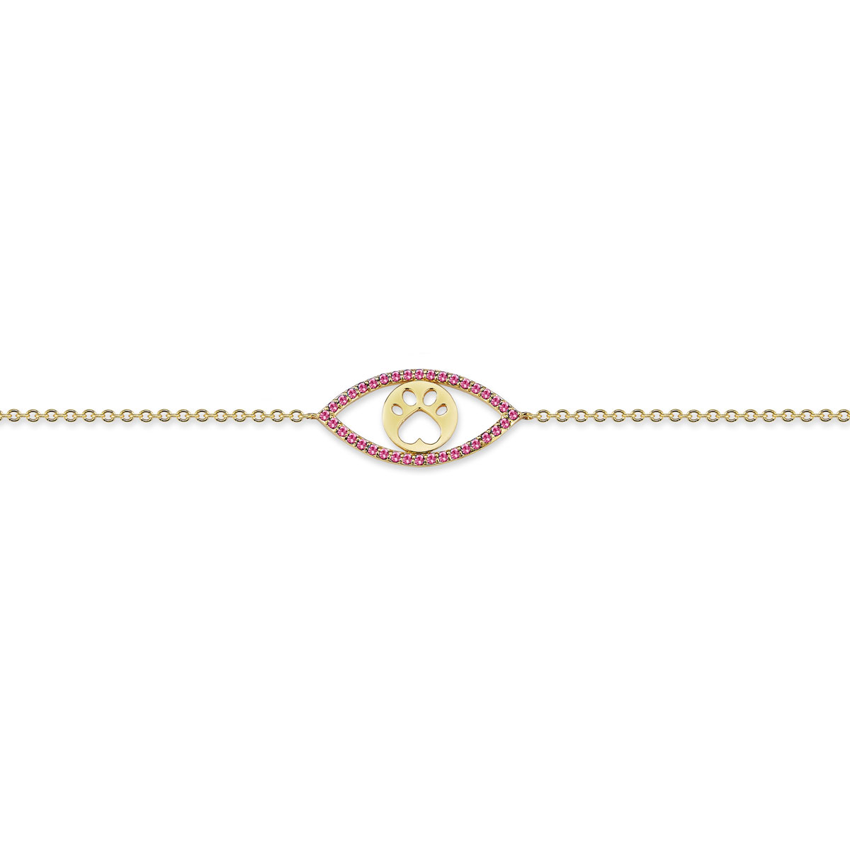 Our Cause for Paws 14k Pink Tourmaline Evil Eye Paw Bracelet