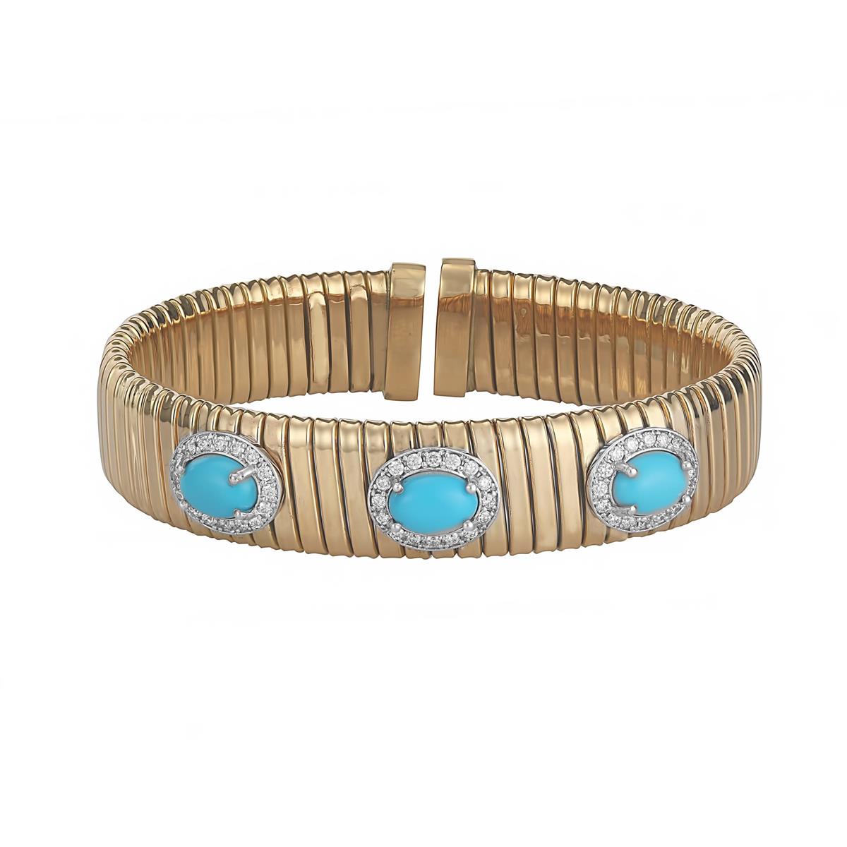 London Collection 18k Yellow Gold Turquoise and Diamond Tubogas Bracelet