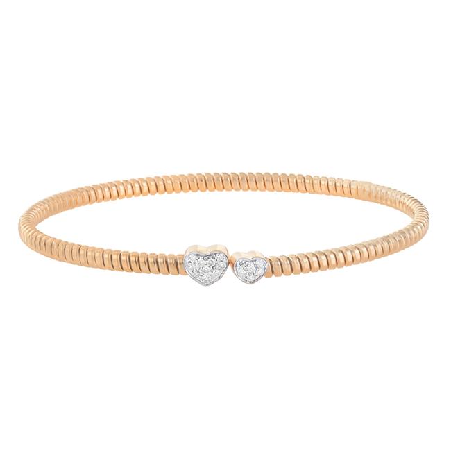 London Collection 18k Rose And White Gold Diamond Double Heart Tubogas Bracelet