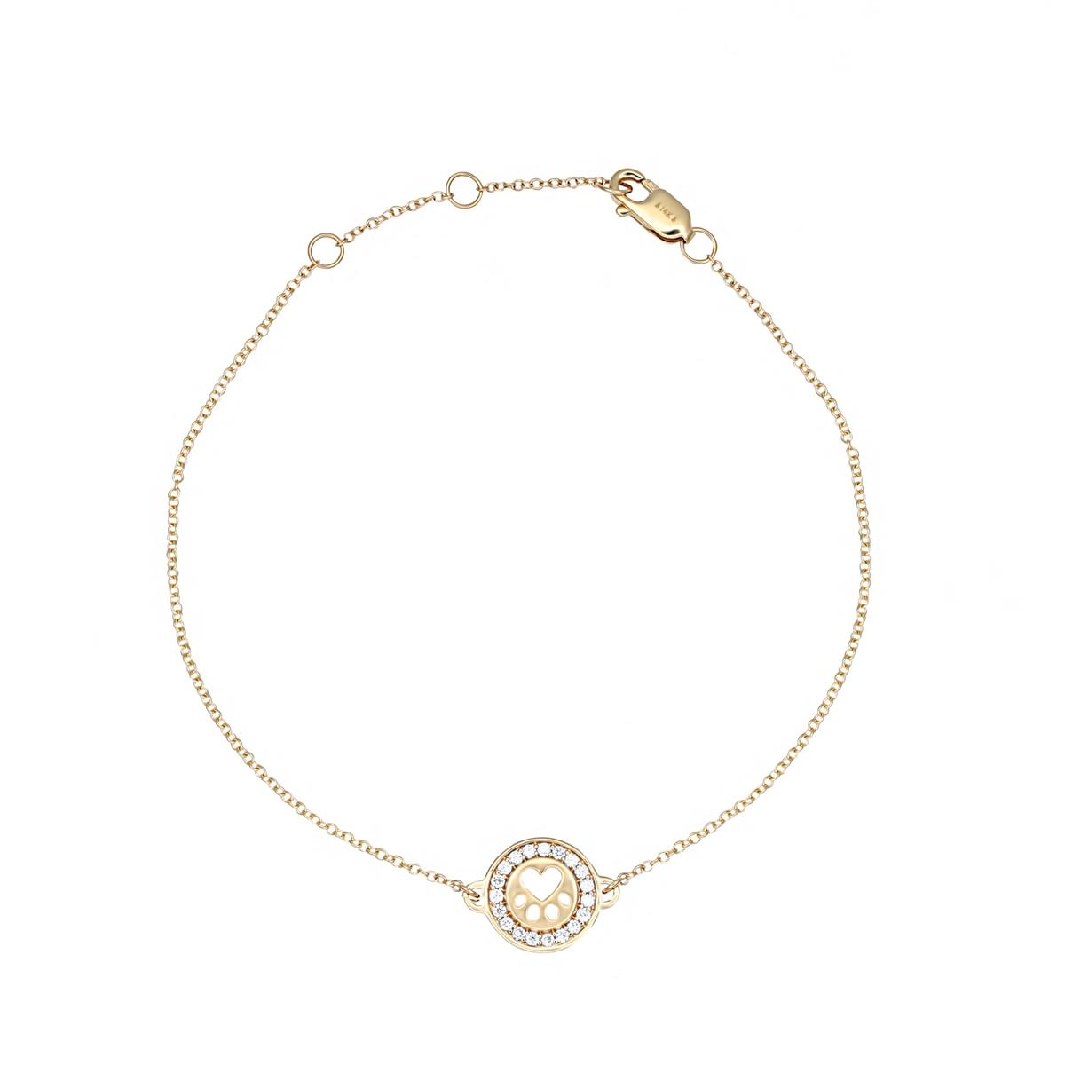 Our Cause for Paws 14k Yellow Gold Diamond Paw Pendant Bracelet