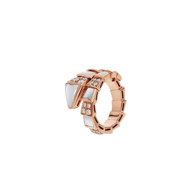 Bvlgari Serpenti Viper 18k Rose Gold Diamond And Pearl Ring