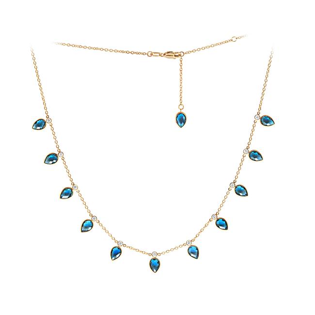 Olivia B 14k Yellow Gold Blue Topaz And Diamond Station Necklace