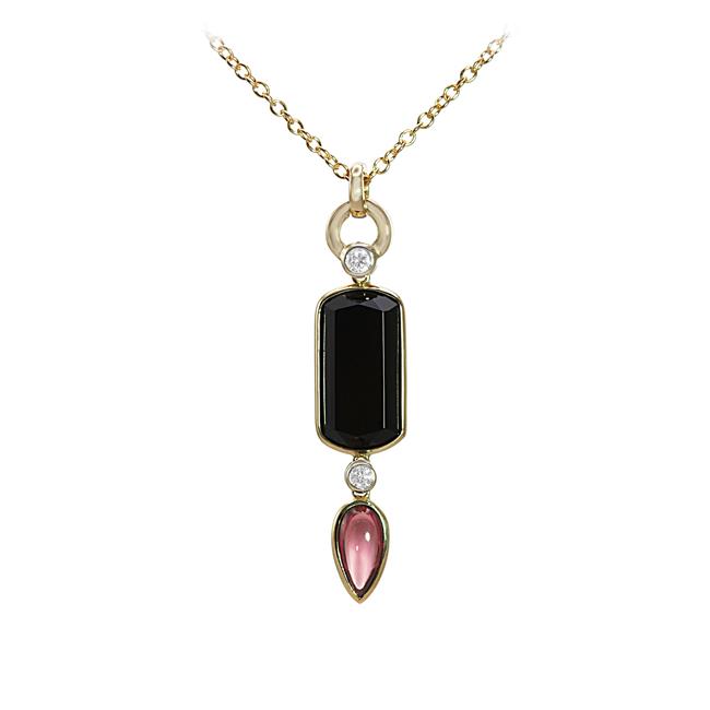 Olivia B 14k Yellow Gold Onyx Diamond And Rhodolite Necklace