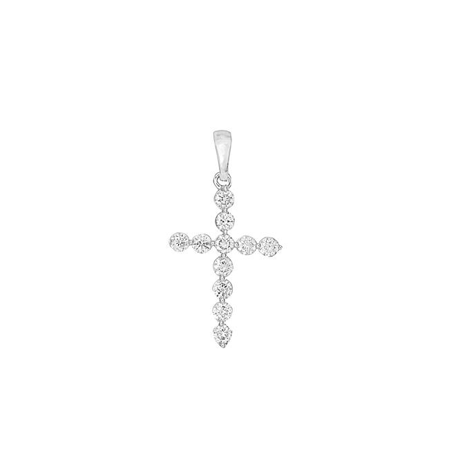 London Collection 14k White Gold Round Diamond Cross Pendant