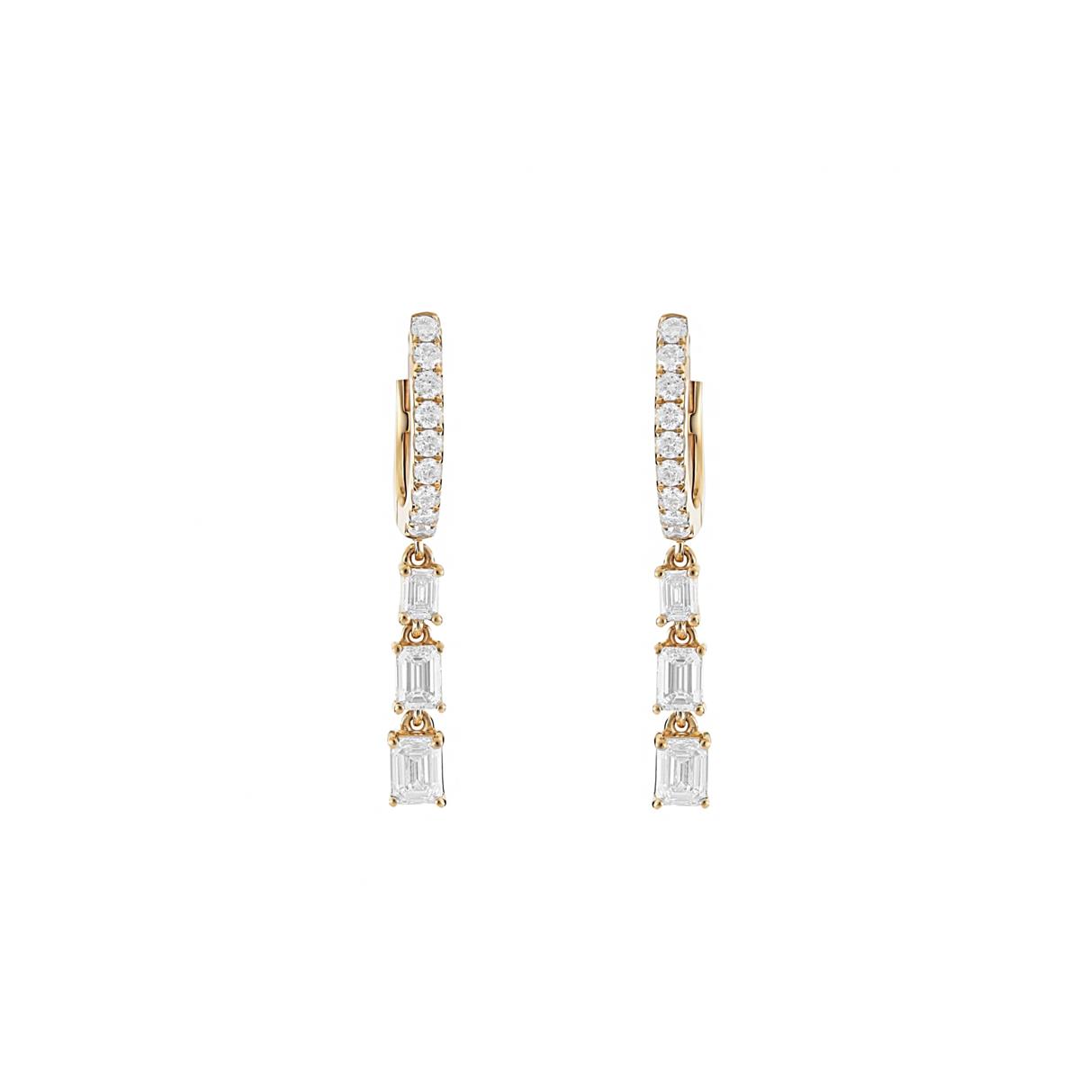 London Collection 18k Gold Diamond Graduated Dangle Huggie Earrings