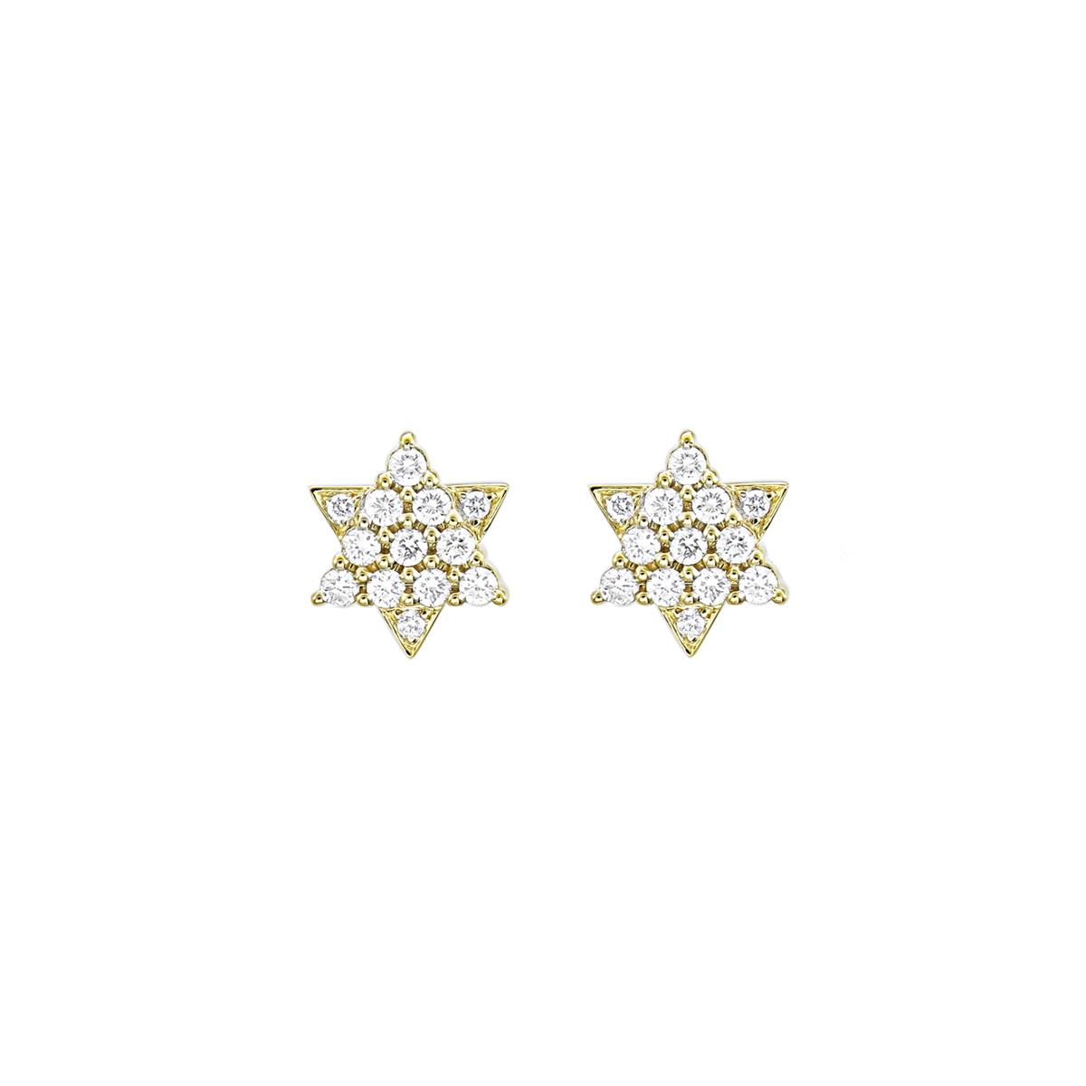 London Collection 18k Gold Star of David Diamond Stud Earrings