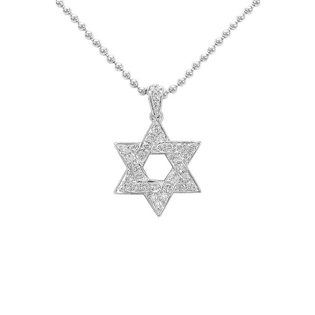 London Collection 18k White Gold Diamond Star of David Pendant Necklace