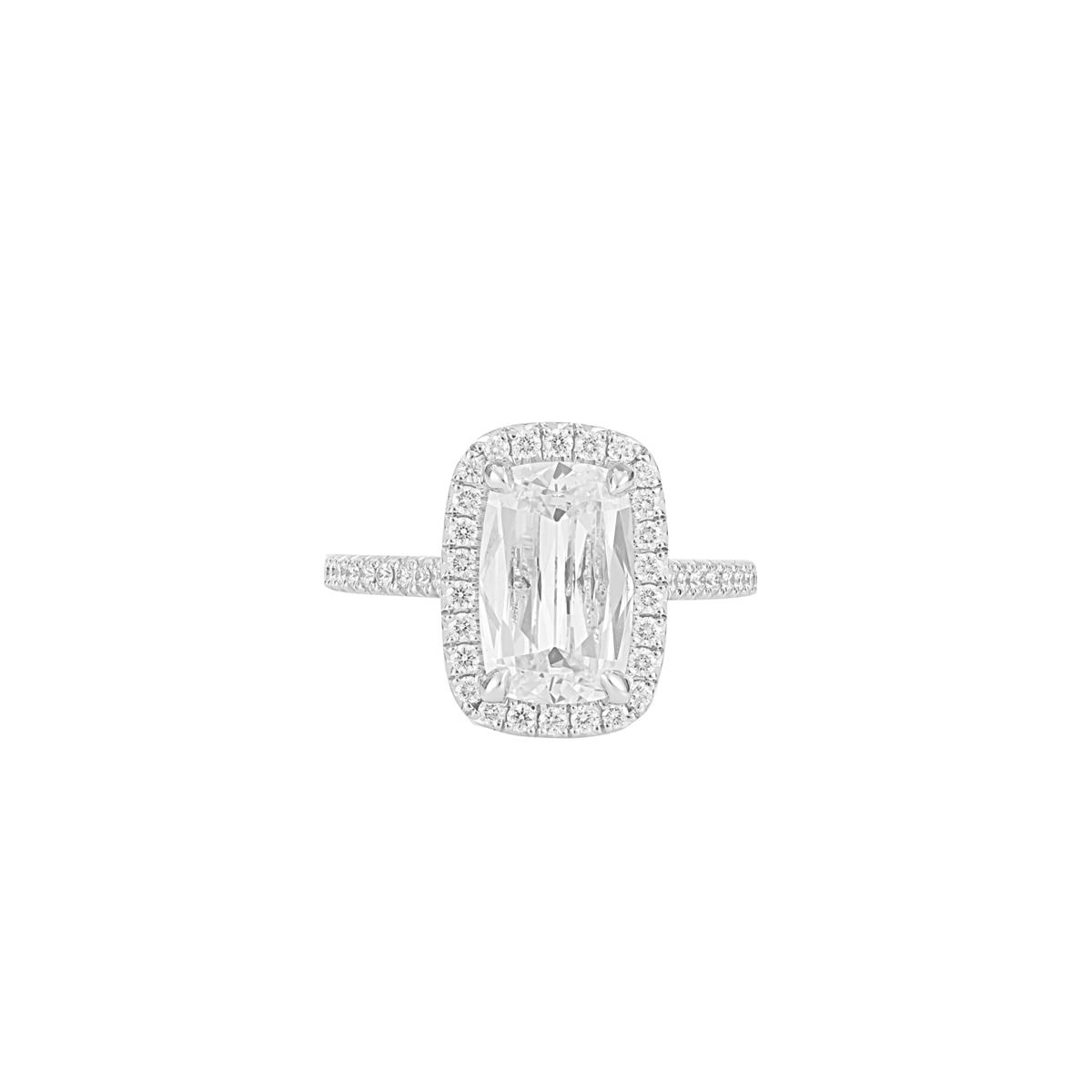 Henri Daussi 18k White Gold Cushion Diamond Halo Engagement Ring