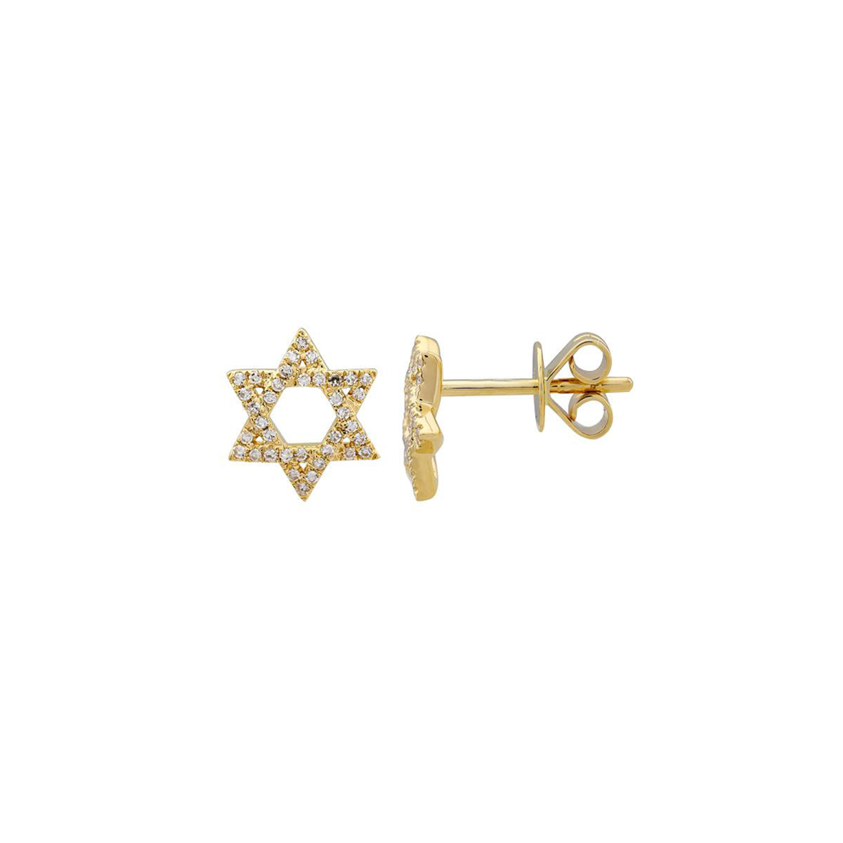 London Collection 14k Yellow Gold Pave Diamond Star of David Stud Earrings
