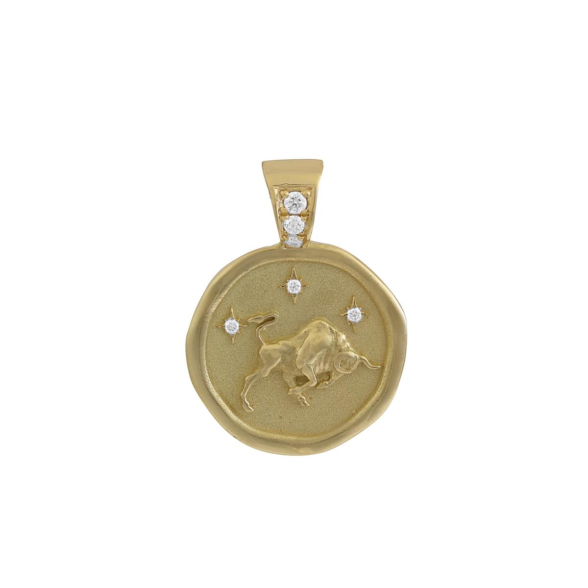 The Crown Collection 18k Yellow Gold Diamond Taurus Zodiac Charm Pendant