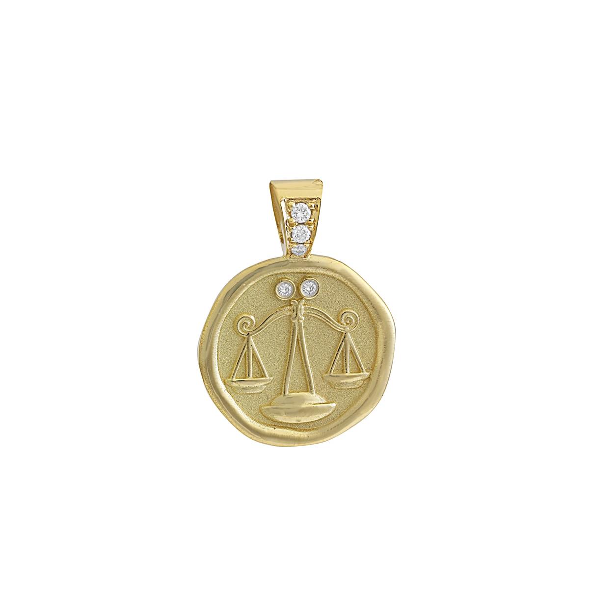 The Crown Collection 18k Yellow Gold Diamond Libra Zodiac Charm Pendant