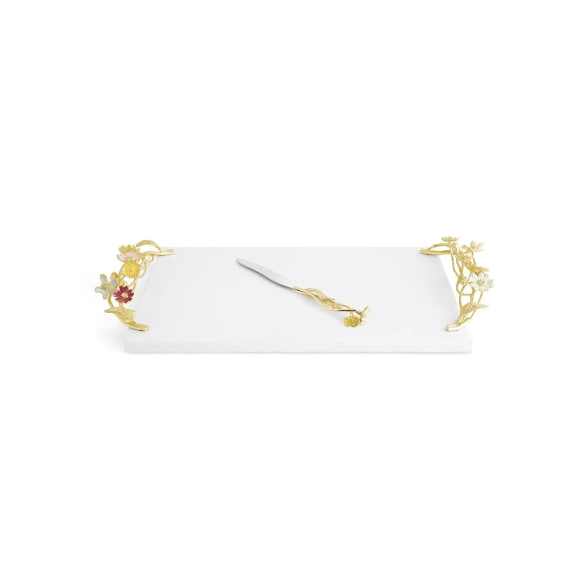 Michael Aram Wildflowers Two Tone Enamel & Marble Cheese Board With Knife