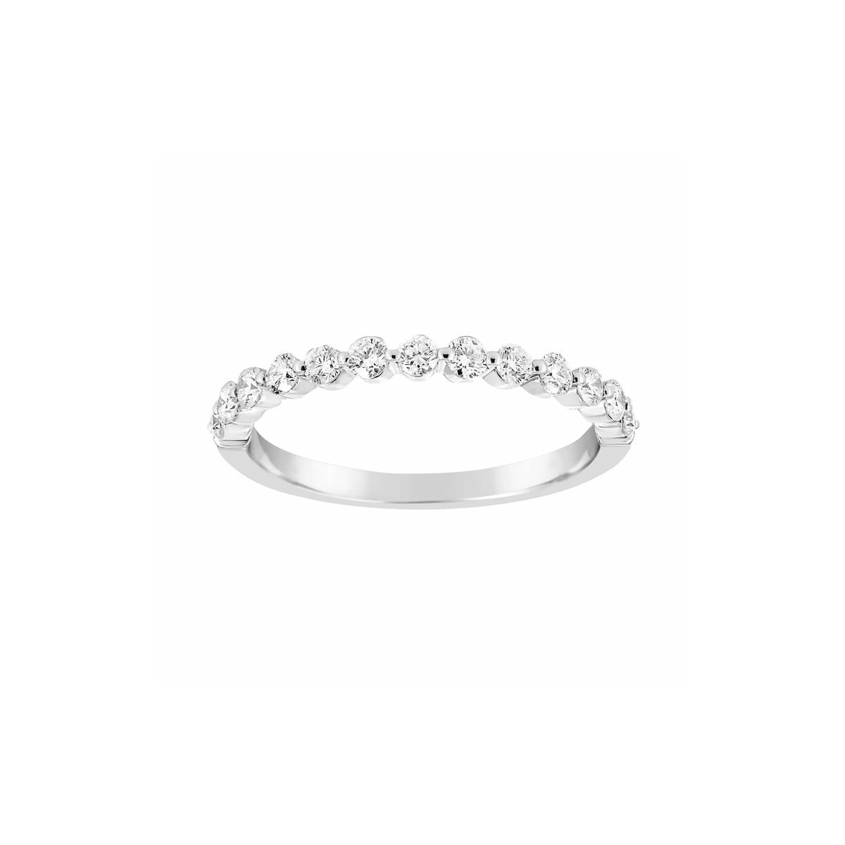 Henri Daussi 14k White Gold Half Diamond Wedding Band