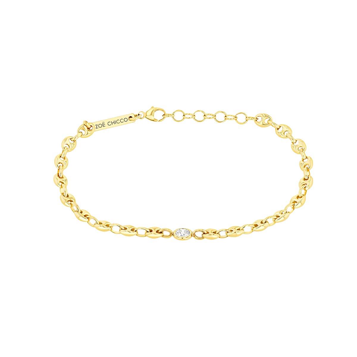 Zoe Chicco 14k Yellow Gold Diamond Puffed Mariner Link Bracelet