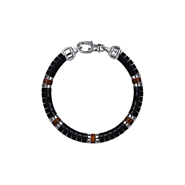 Gabriel & Co Contemporary Sterling Silver Onyx and Tigers Eye Beaded Bracelet