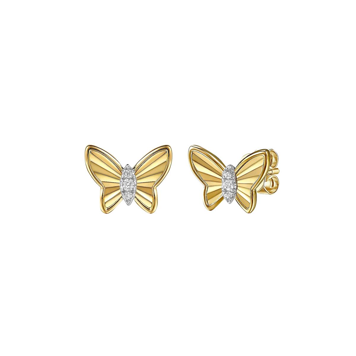 Gabriel & Co Bujukan Yellow Gold Diamond Butterfly Stud Earrings