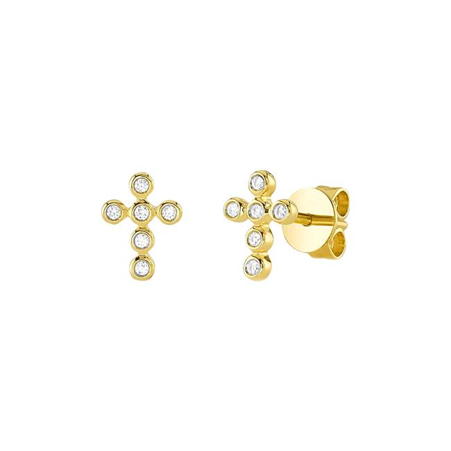 London Collection 14k Yellow Gold Bezel Set Diamond Cross Earrings