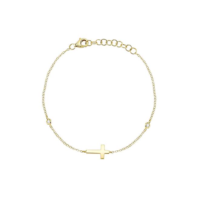 London Collection 14k Yellow Gold Bezel Diamond Cross Bracelet