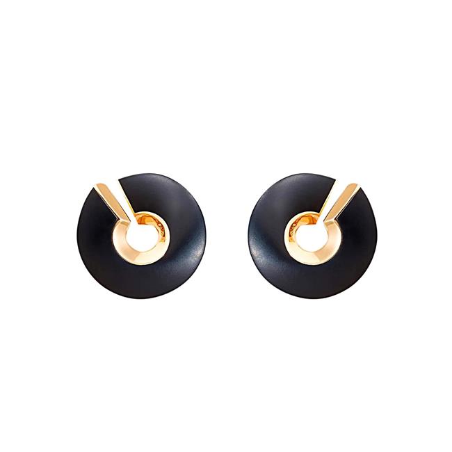 Vhernier Verso Midi 18k Rose Gold Jet Earclips