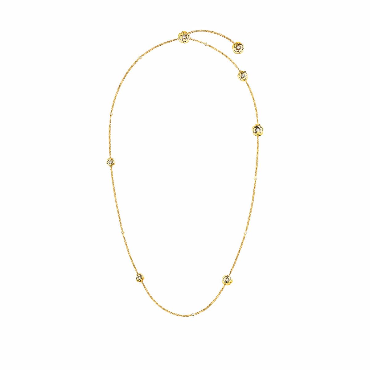 Chanel Les Infinis Camelia 18k Yellow Gold Diamond Transformable Station Necklace