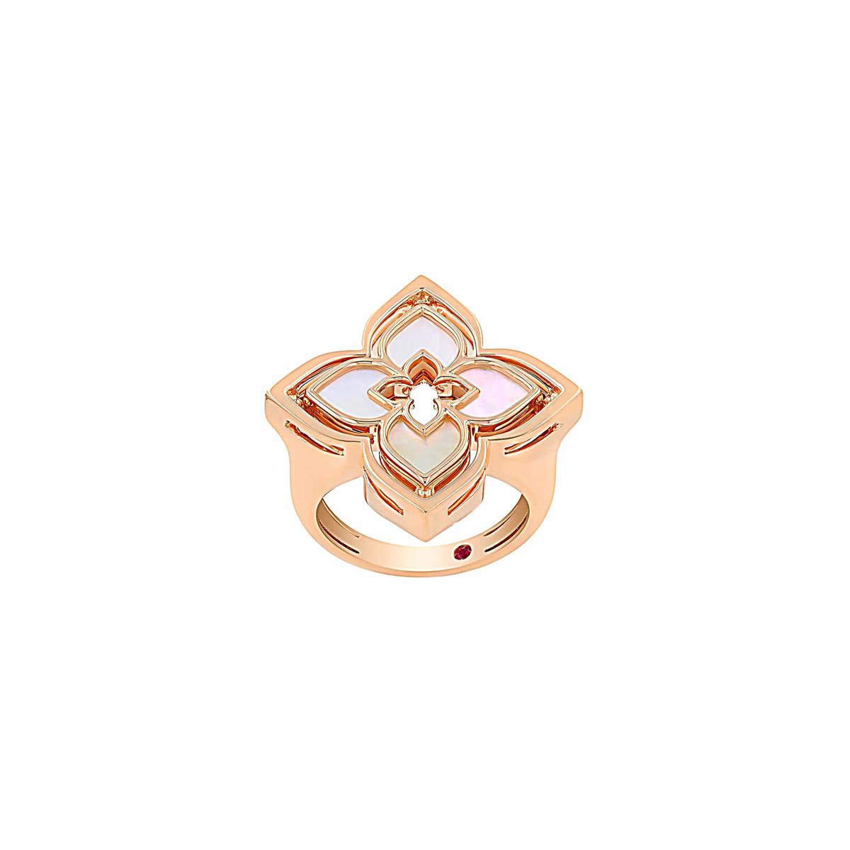 Roberto Coin Venetian Princess Pirouette Rose Gold Diamond & Mother of Pearl Flower Ring