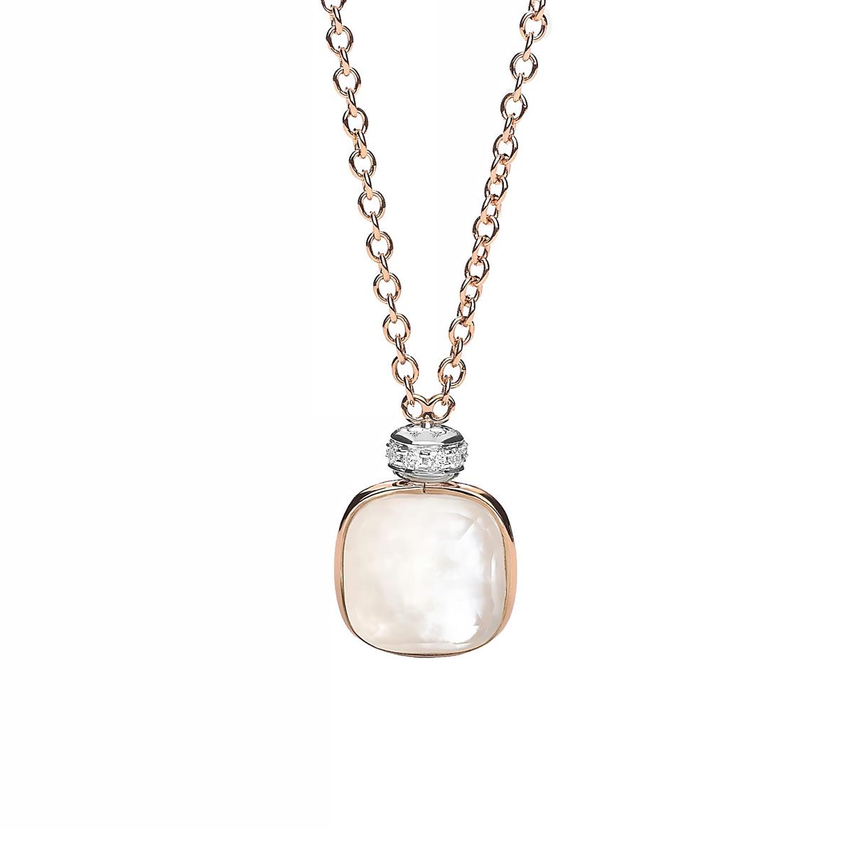 Pomellato Nudo Two Tone Mother of Pearl White Topaz & Diamond Classic Pendant Necklace