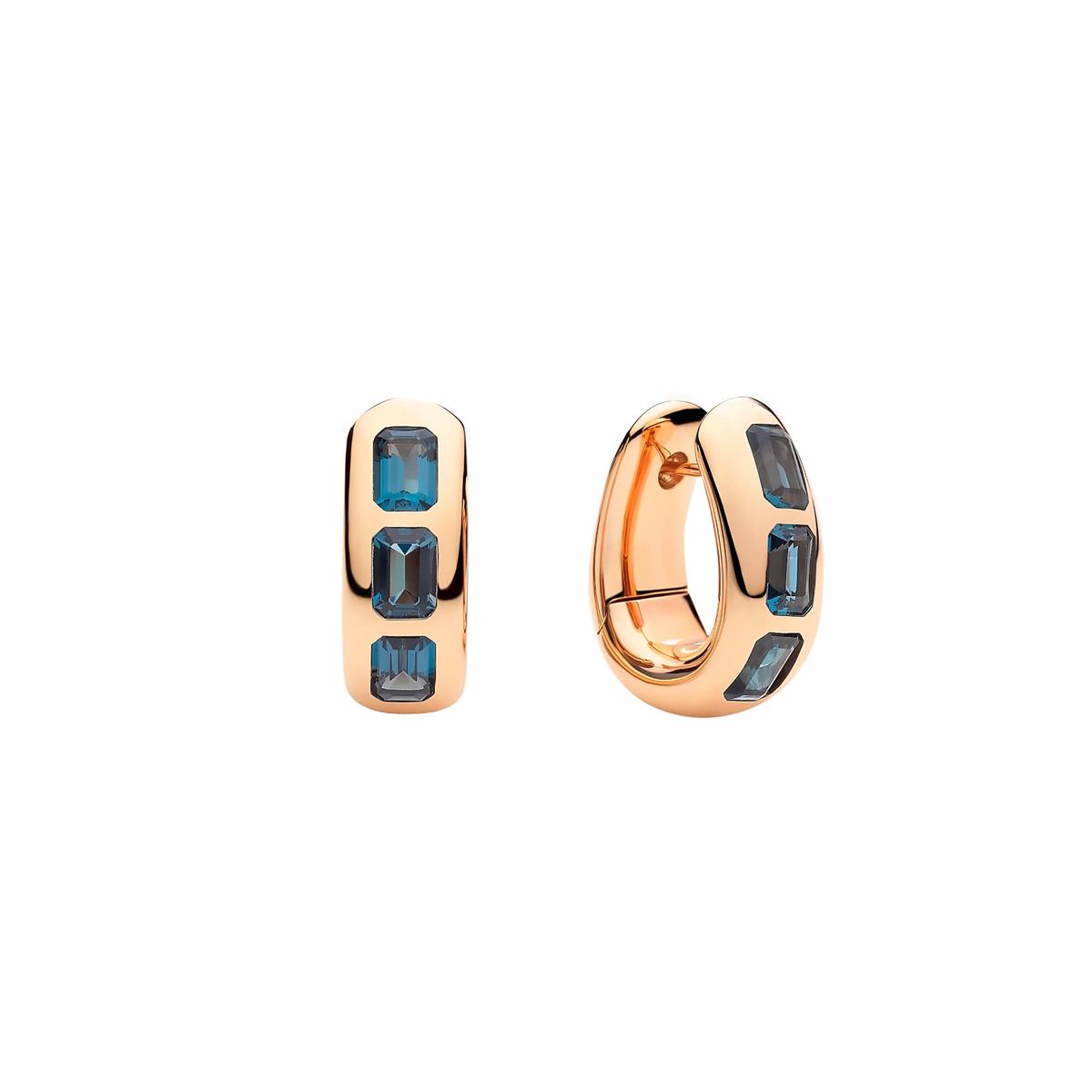 Pomellato Iconica 18k Rose Gold London Blue Topaz Bold Hoop Earrings
