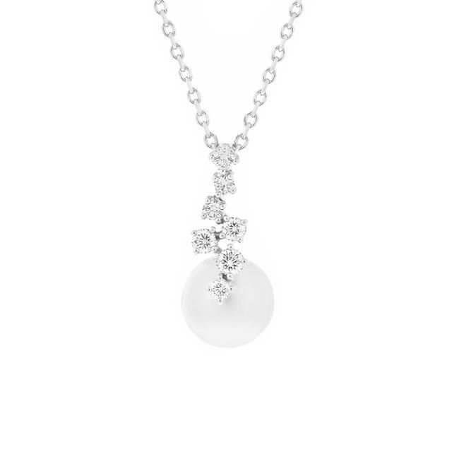 Mikimoto 18k White Gold 8.5mm Akoya Pearl and Diamond Necklace