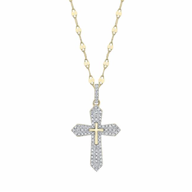 London Collection 14k Yellow Gold Pave Diamond Cross Necklace