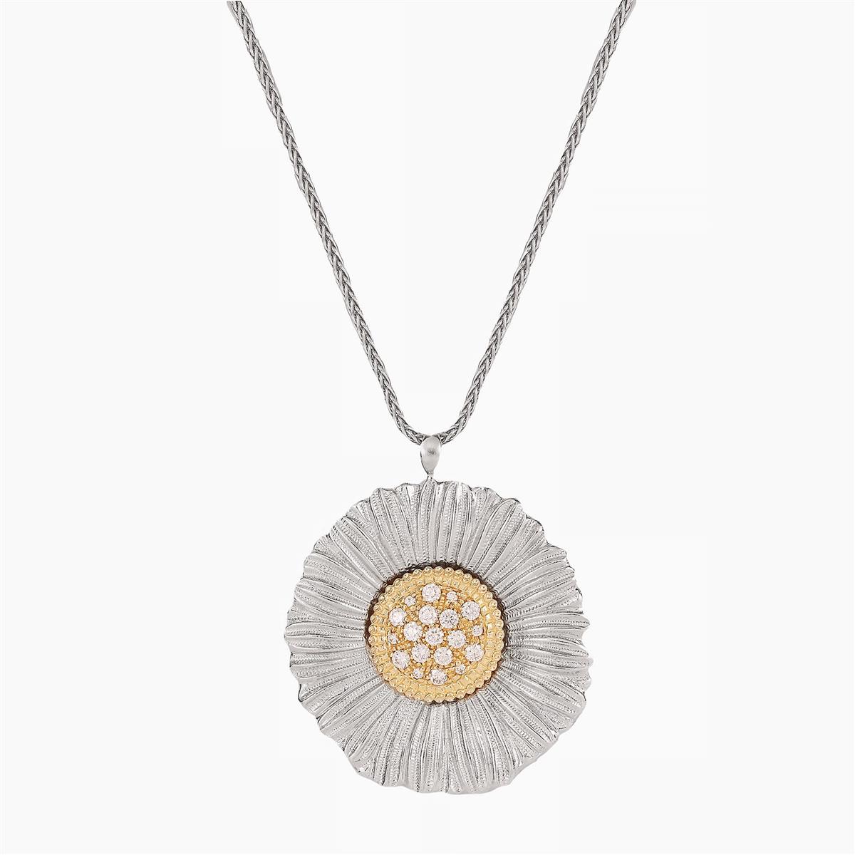 Buccellati Blossoms Diamonds And Gold Two Tone Daisy Pendant Necklace