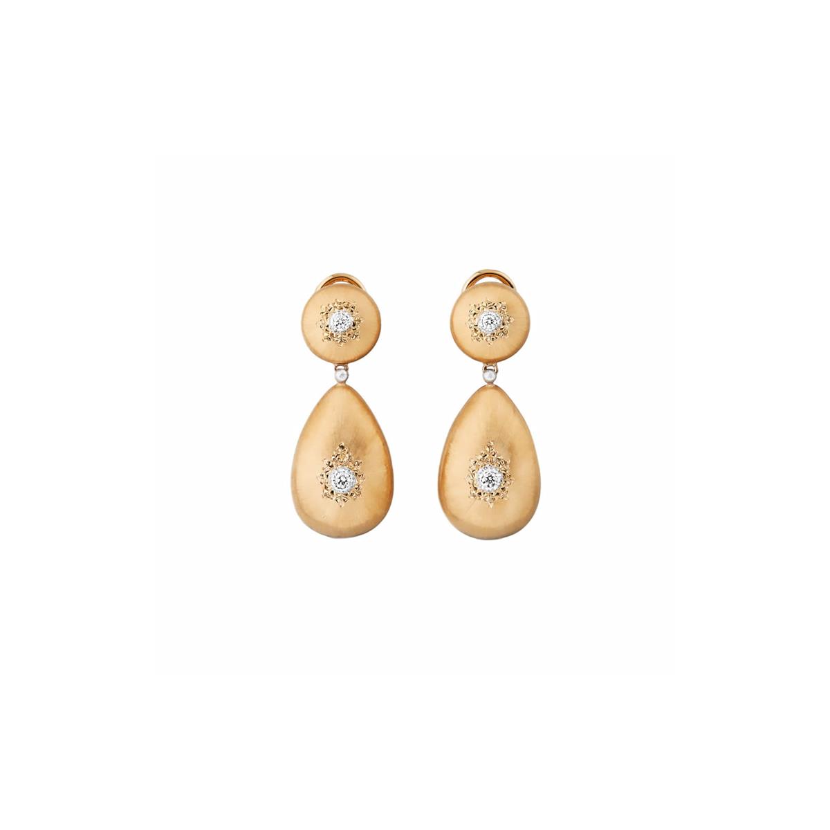 Buccellati Macri Classica Two Tone Diamond Pendant Drop Earrings