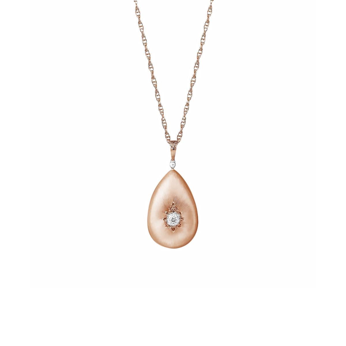 Buccellati Macri Classica Two Tone Diamond Teardrop Pendant Necklace
