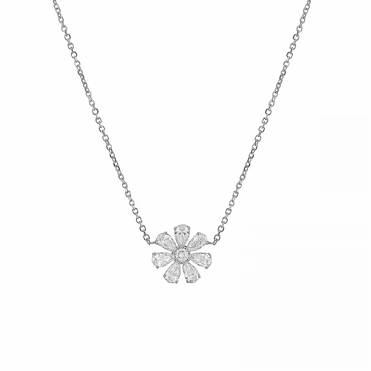 London Collection White Gold Diamond Flower Pendant Necklace