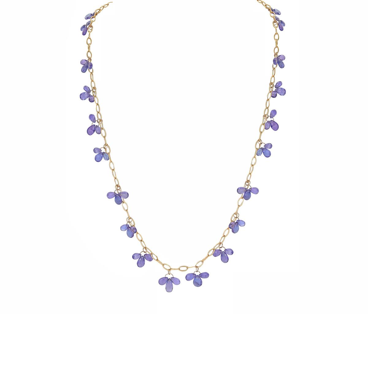 Goshwara Limited Edition 18k Yellow Gold Tanzanite Raindrop Link Necklace