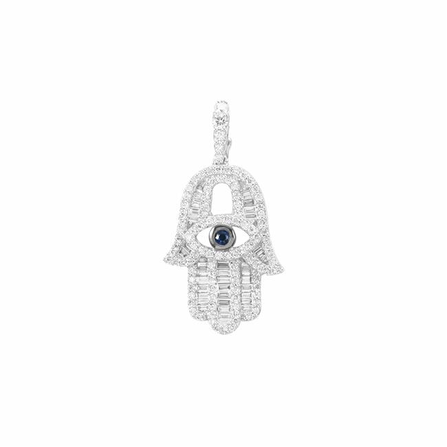 London Collection 18k White Gold Diamond and Sapphire Hamsa Evil Eye Charm