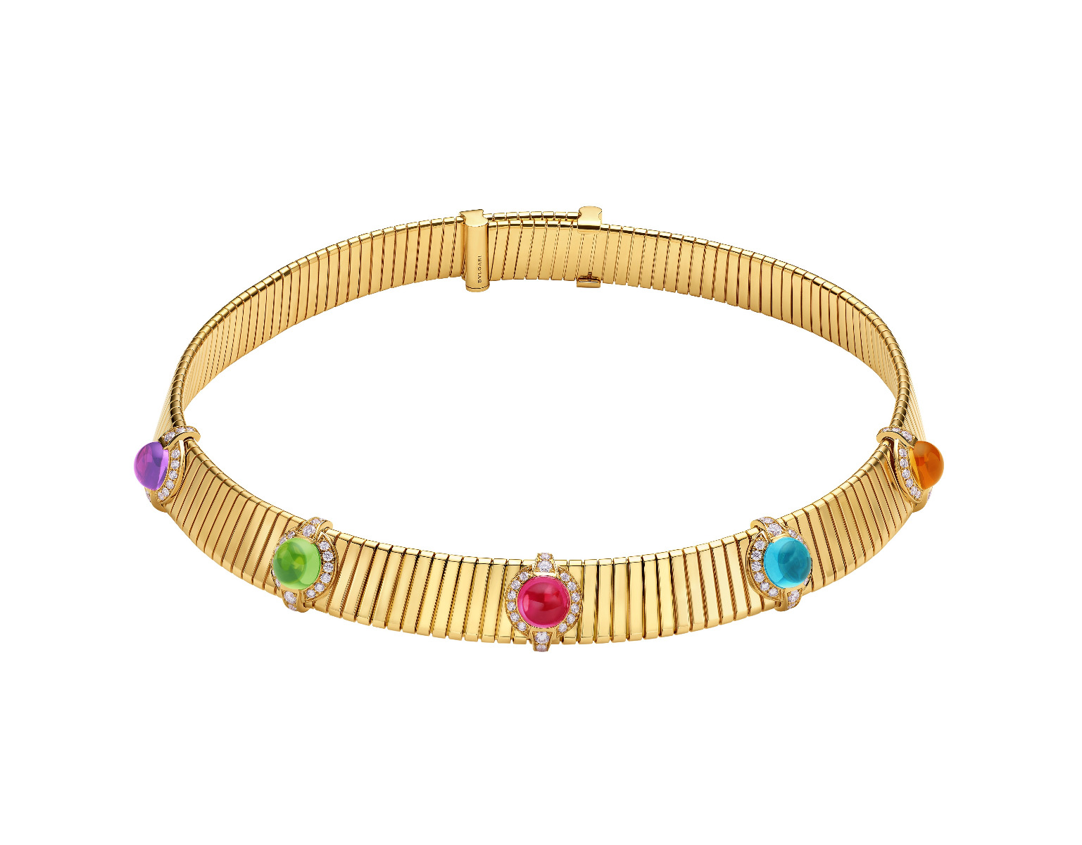 Bvlgari 18k Mixed Gemstone Tubogas Choker Necklace