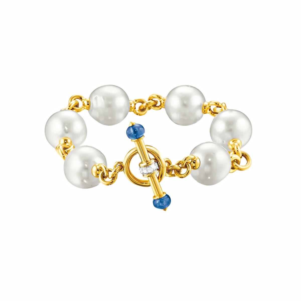 Verdura Byzantine 18k Pearl Sapphire and Diamond Toggle Bracelet