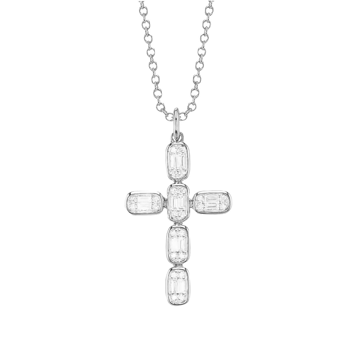London Collection 14k Gold Mosaic Diamond Cross Pendant Necklace 0.30cts