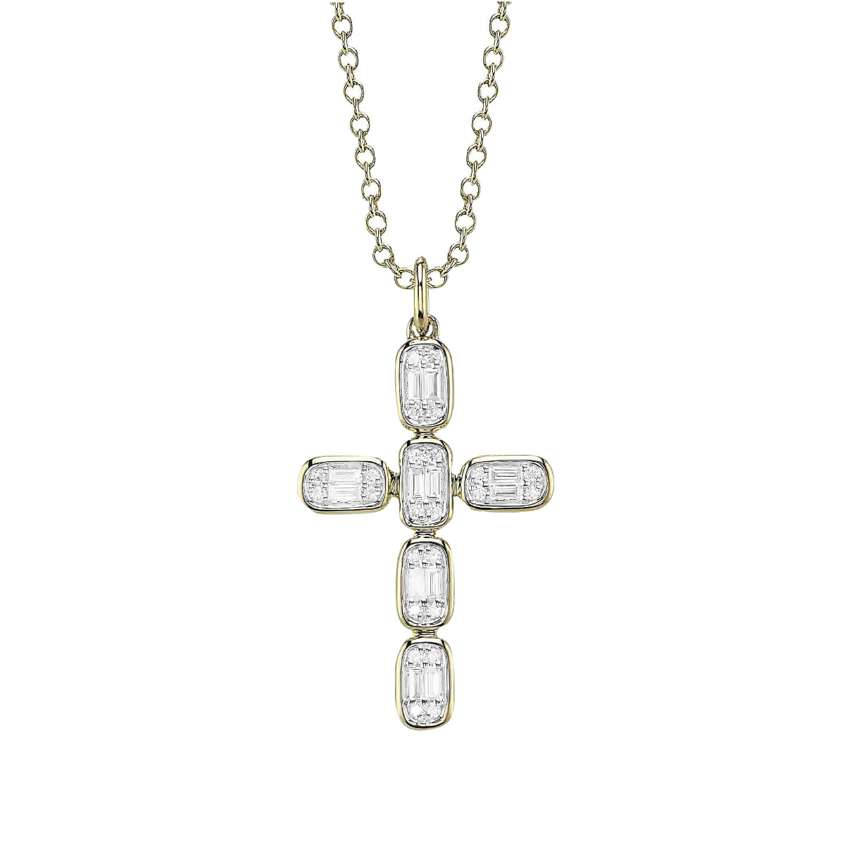 London Collection 14k Gold Mosaic Diamond Cross Pendant Necklace 0.30cts