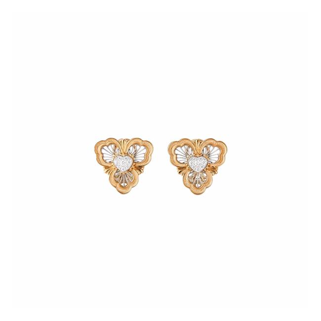 Buccellati Opera Tulle 18k Two Tone Diamond Heart Stud Earrings