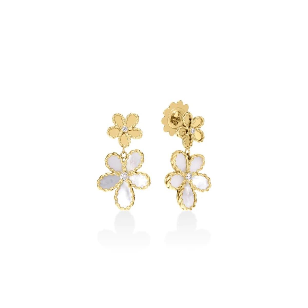 Roberto Coin Jasmine Diamond and Mother of Pearl Flower Dangle Earrings