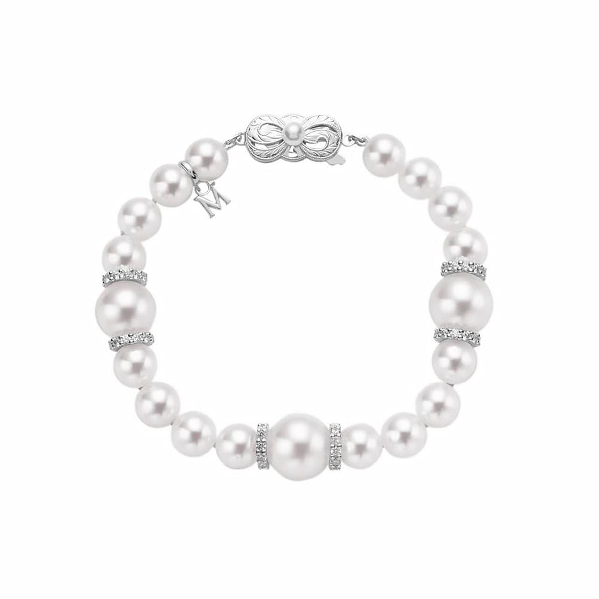 Mikimoto 18k White Gold Diamond Akoya A+ & White South Sea Pearl Bracelet