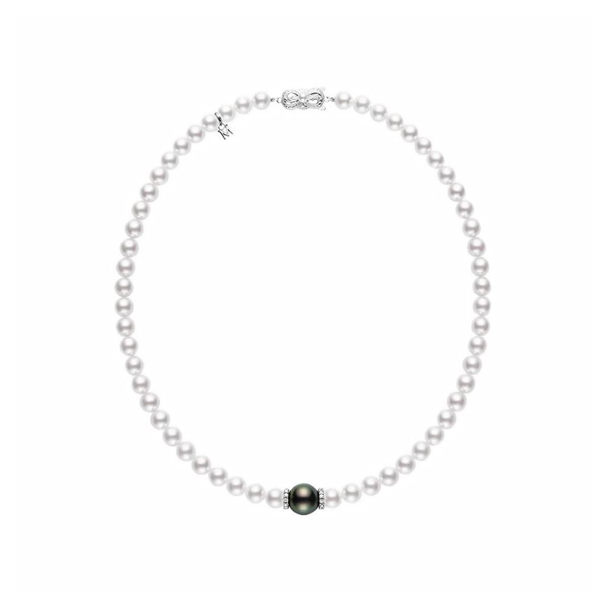 Mikimoto 18k White Gold Diamond Akoya A+ & Black South Sea A+ Pearl Necklace