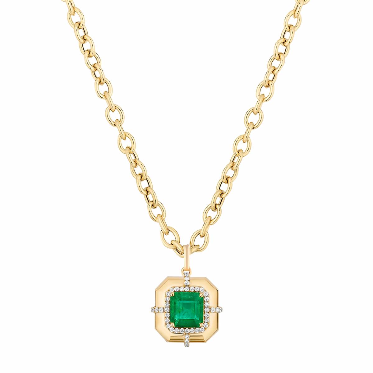 Goshwara Limited Edition 18k Yellow Gold Emerald & Diamond Medallion Pendant Necklace